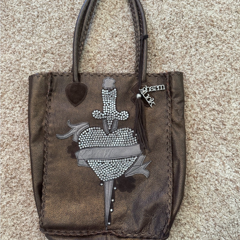 Brown and Silver Tote Bag with Dance-Themed Design